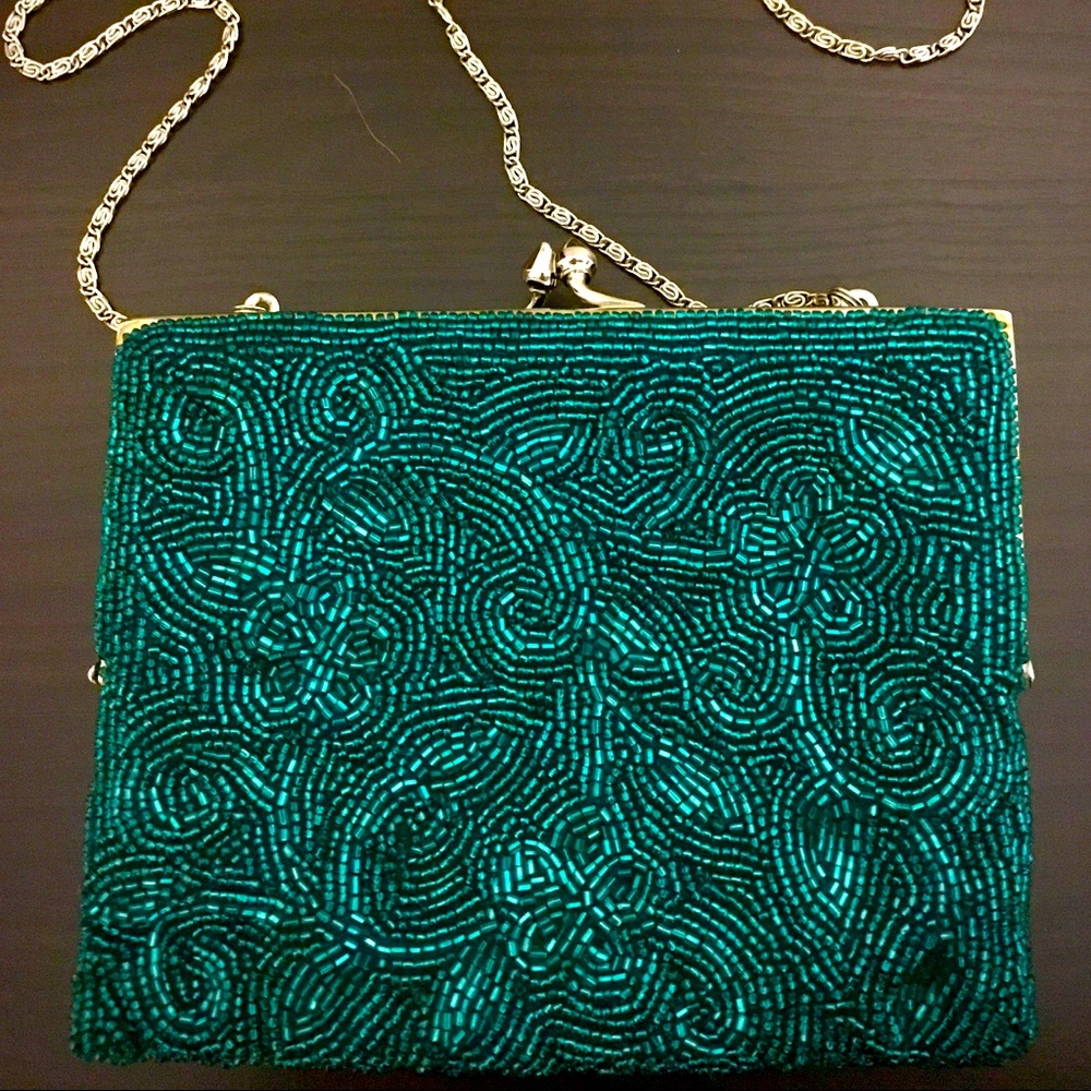 Moyna Teal Beaded/Silk Clutch